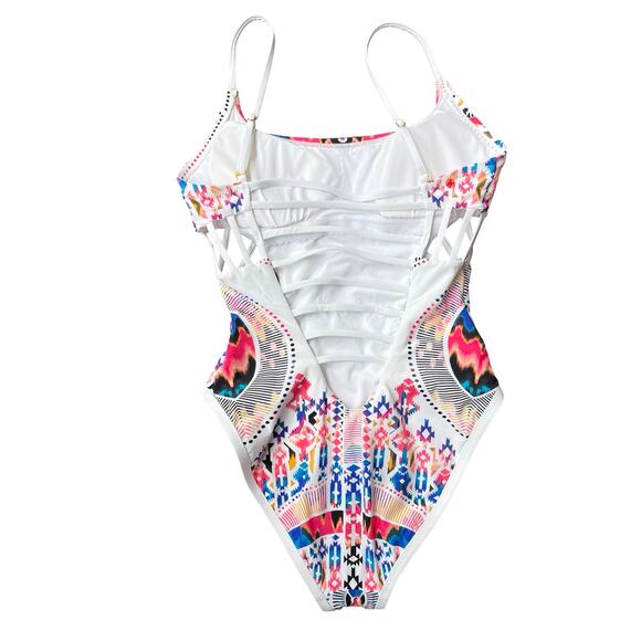 Red Carter White Multicolor Aztec Print One Piece Cutout Swimsuit - Small (6) - Picture 7 of 16